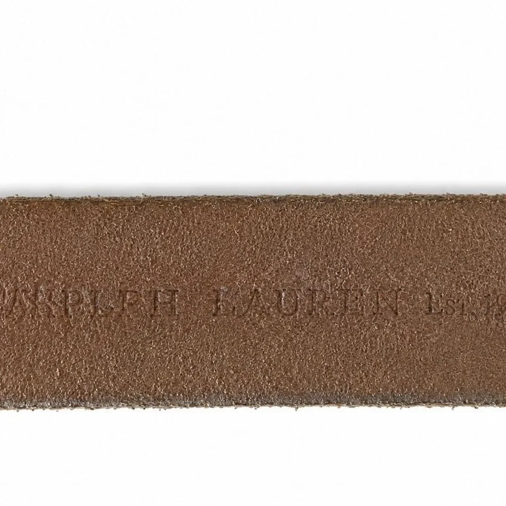 Ralph Lauren Mens Brown Leather Belt Brass Buckle Made USA XL Western Casual